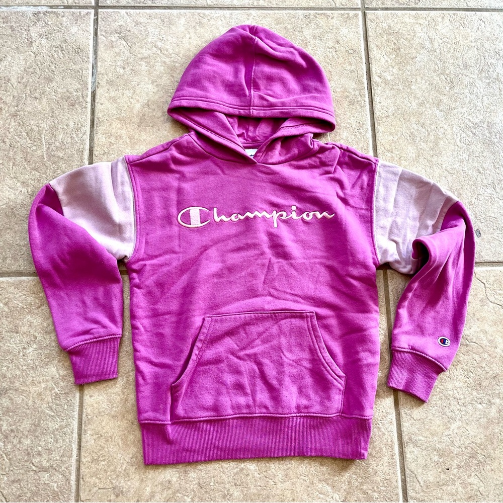 Fuchsia Champion Girls M 8 60% Cotton Logo KangarooPocket Fleece Pullover Hoodie